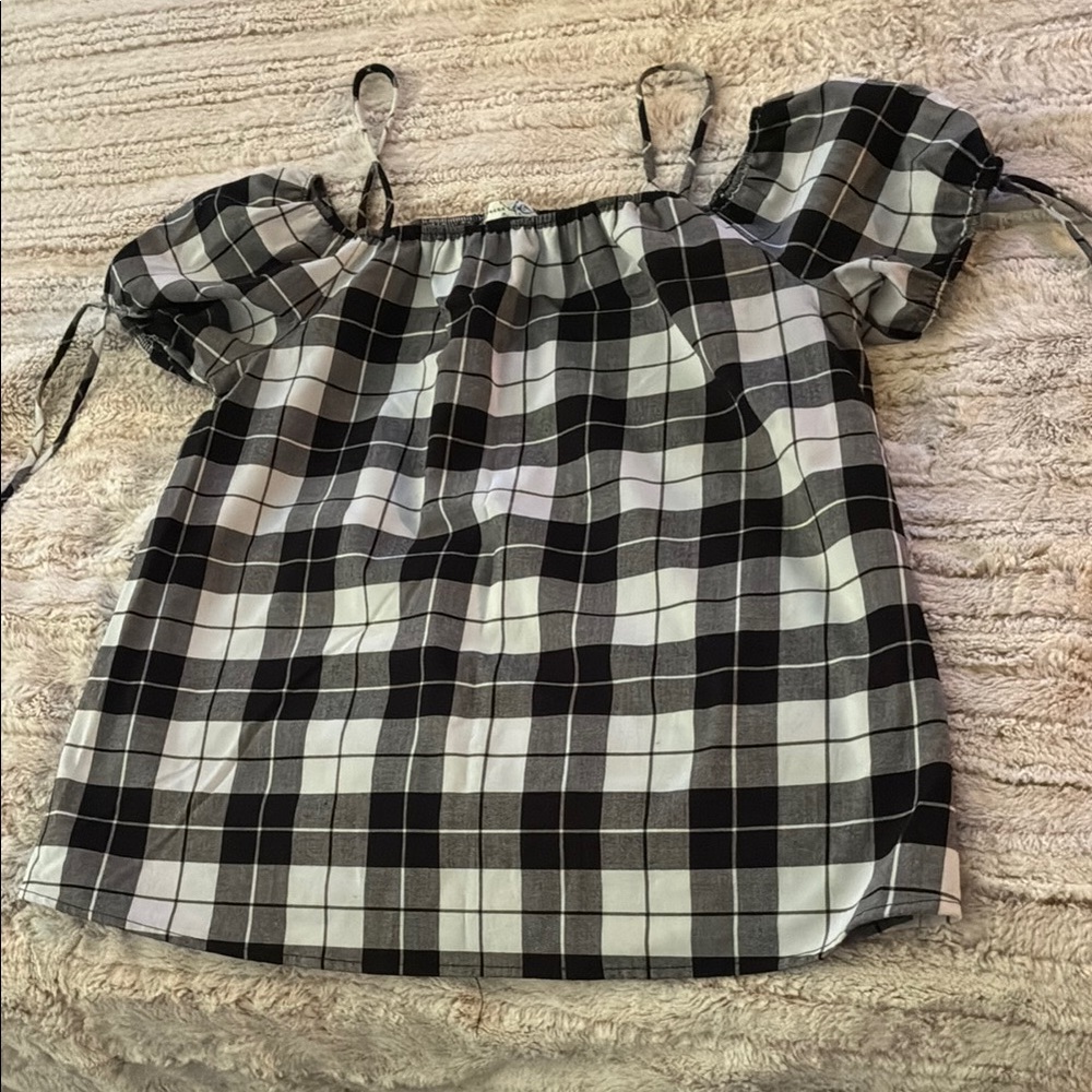 Black and White Plaid Off-Shoulder Top